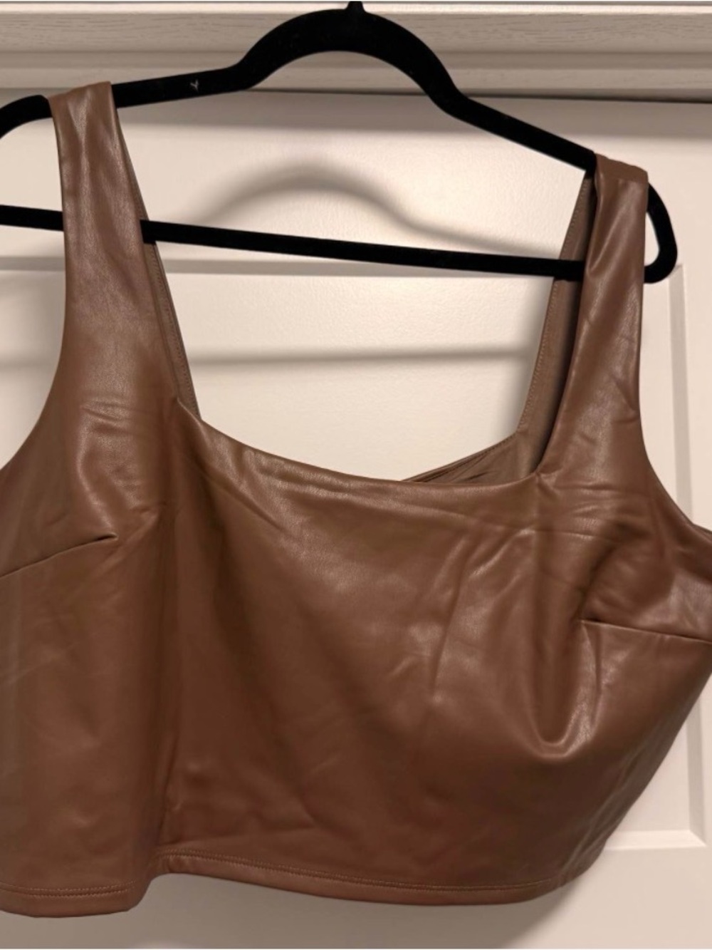 Express Brown Faux Leather Square-Neck Crop Tank